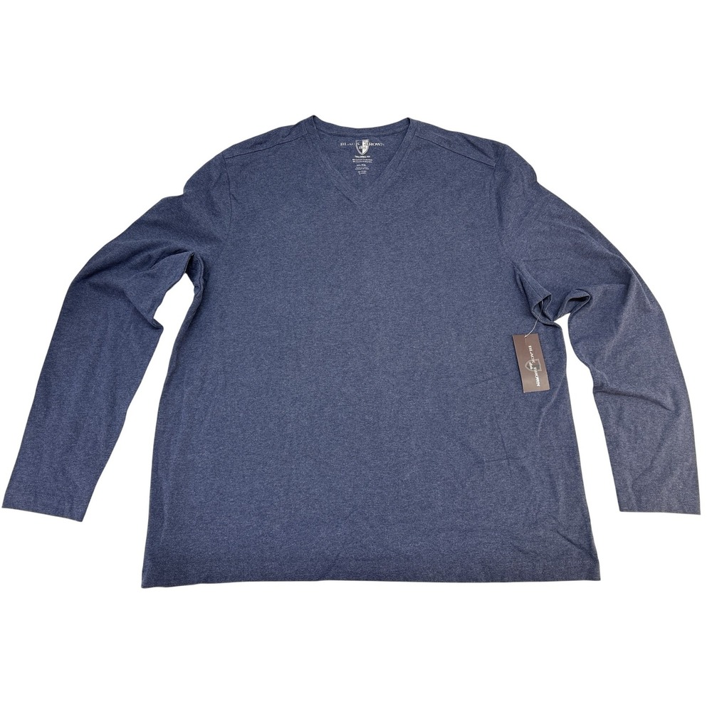 Black Brown 1826 Mens XXL Blue Heathered V-Neck Long Sleeve Tailored Fit Tee NWT